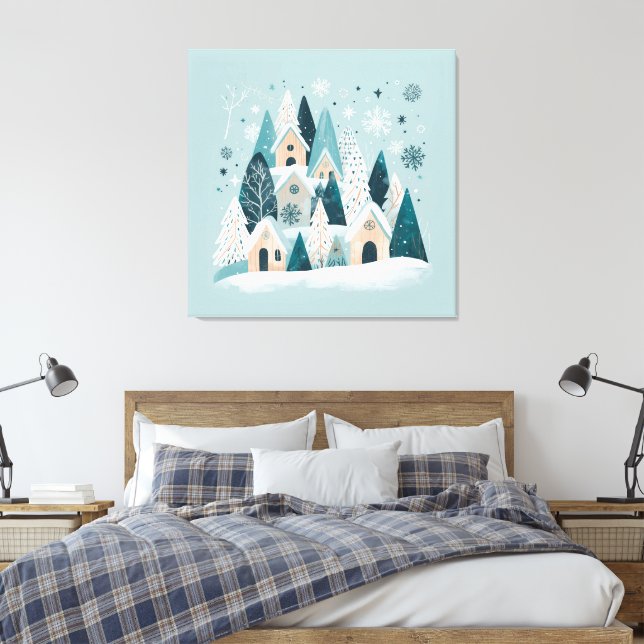 Winter Snowy Village Leinwanddruck (Insitu (Schlafzimmer))