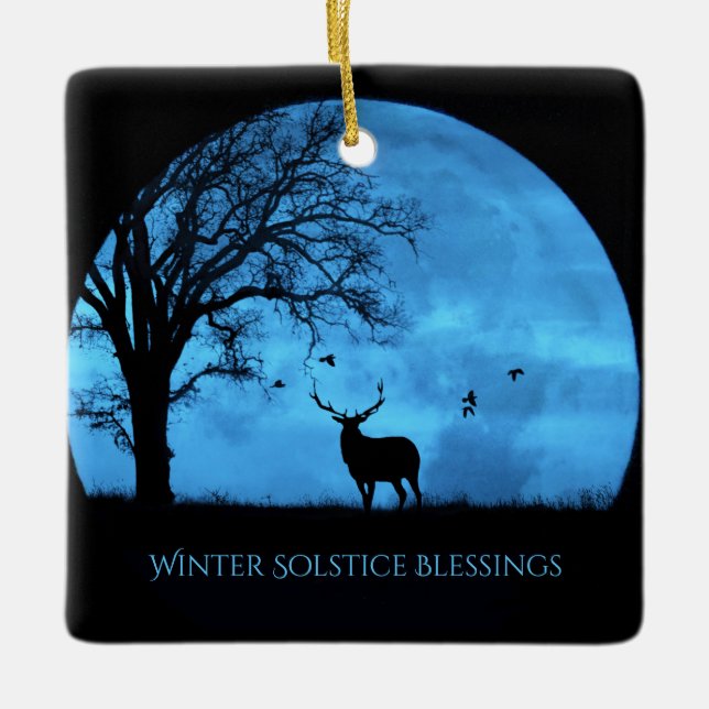 Winter Solstice Elk and Moon Segnungen Keramikornament (Vorderseite)