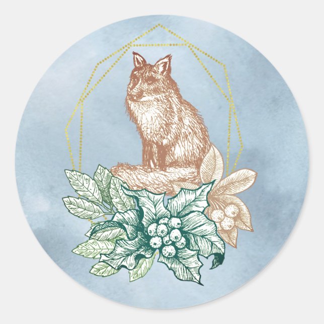 Winter Solstice Floral Fox Runder Aufkleber (Vorderseite)