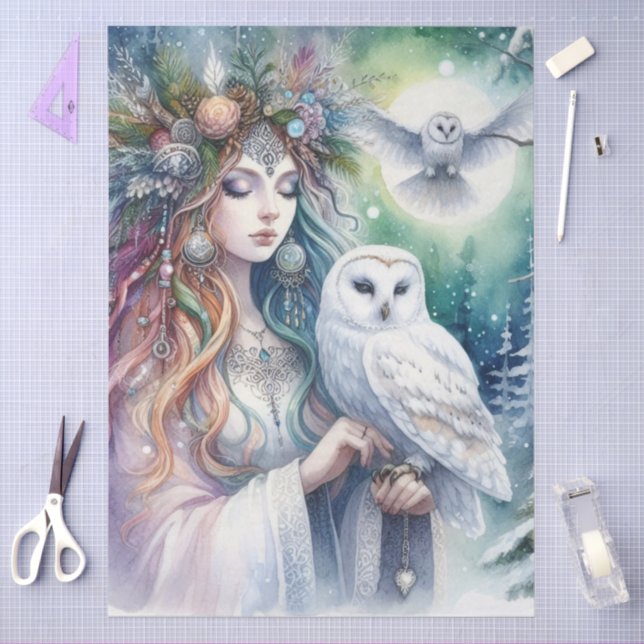 Winter Solstice Forest Goddess and Owl Seidenpapier (Basteln)