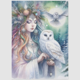 Winter Solstice Forest Goddess and Owl Seidenpapier