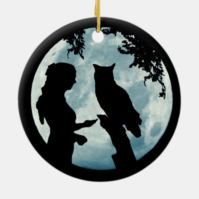 Winter Solstice Girl and Owl Moon Keramik Ornament (Hinten)