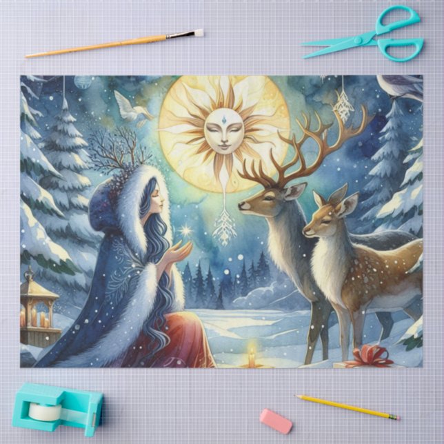 Winter Solstice Goddess Forest-Deer-Papiertaschent Seidenpapier (Basteln)
