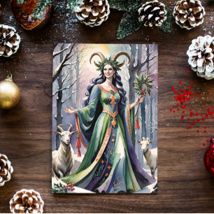 Winter Solstice Goddess Weihnachten Ziegen in Wald