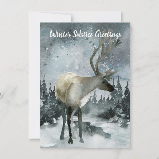 Winter Solstice Greetings Woodland Forest Stag Karte (Vorderseite)