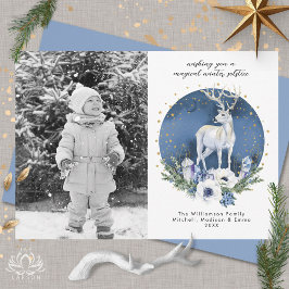 Winter Solstice Holiday Deer Blue Christmas Foto Feiertagskarte