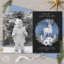 Winter Solstice Holiday Deer Blue Christmas Foto Feiertagskarte