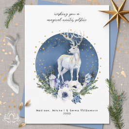 Winter Solstice Holiday Deer Blue White Christmas Einladung