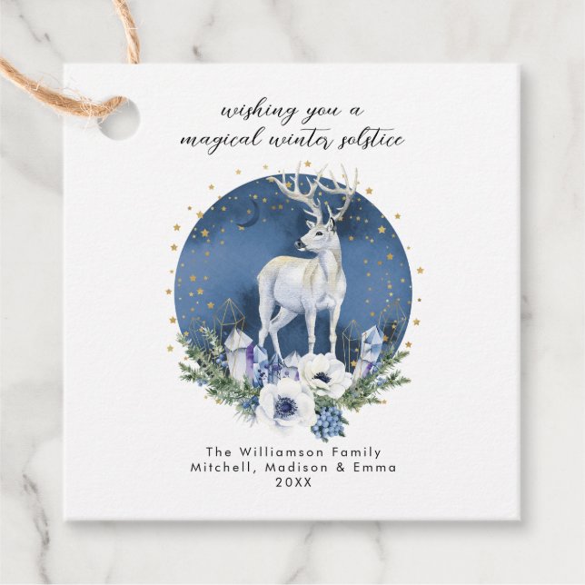 Winter Solstice Holiday Deer Blue White Christmas Geschenkanhänger (Vorderseite)