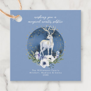 Winter Solstice Holiday Deer Blue White Christmas Geschenkanhänger