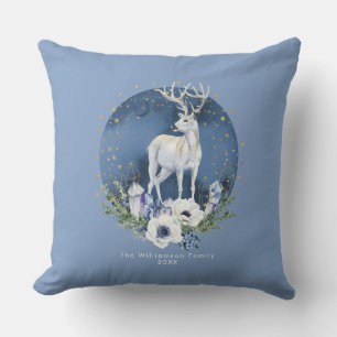 Winter Solstice Holiday Deer Blue White Christmas Kissen