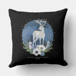 Winter Solstice Holiday Deer Blue White Christmas Kissen