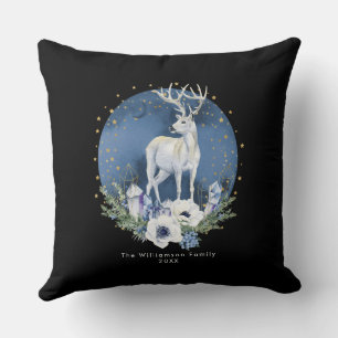 Winter Solstice Holiday Deer Blue White Christmas Kissen