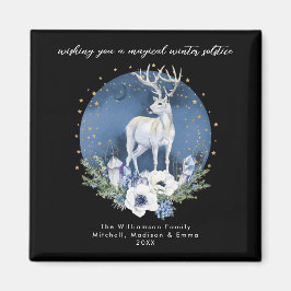 Winter Solstice Holiday Deer Blue White Christmas Magnet