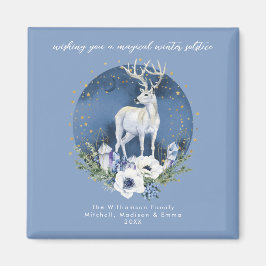 Winter Solstice Holiday Deer Blue White Christmas Magnet