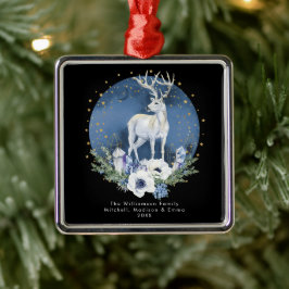Winter Solstice Holiday Deer Blue White Christmas Ornament Aus Metall