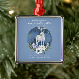 Winter Solstice Holiday Deer Blue White Christmas Ornament Aus Metall