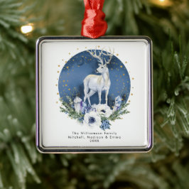 Winter Solstice Holiday Deer Blue White Christmas Ornament Aus Metall