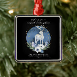 Winter Solstice Holiday Deer Blue White Christmas Ornament Aus Metall