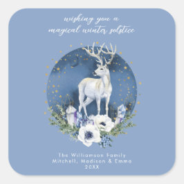 Winter Solstice Holiday Deer Blue White Christmas Quadratischer Aufkleber