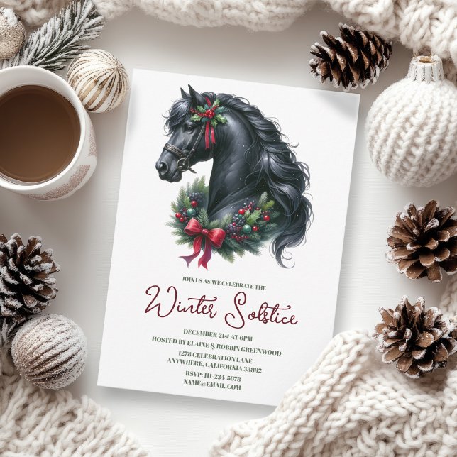 Winter Solstice Holly Weihnachten Pagan Einladung (Winter Solstice Holly Yule Horse Pagan Holiday Invitation)
