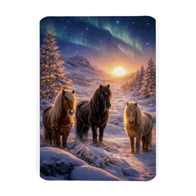Winter Solstice Magic with Icelandic Horses Magnet (Vertikal)