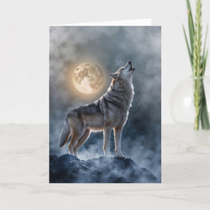 Winter Solstice Moon und Wolf in Nebel nebelig Mys Karte