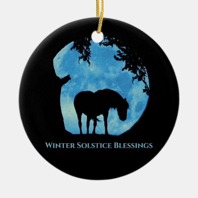 Winter Solstice Pferd und Eichenbaum Segeln Keramik Ornament (Vorne)