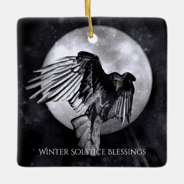 Winter Solstice Raven Crow and Moon Keramikornament (Vorderseite)