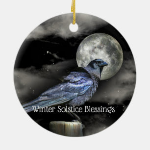 Winter Solstice Raven Crow Moon Pagan Keramik Ornament