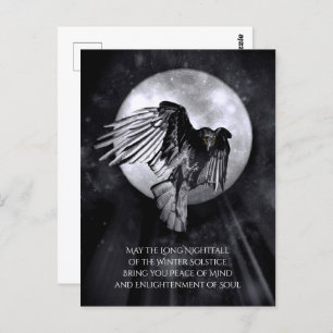 Winter Solstice Raven or Crow and Moon Weihnachten Postkarte