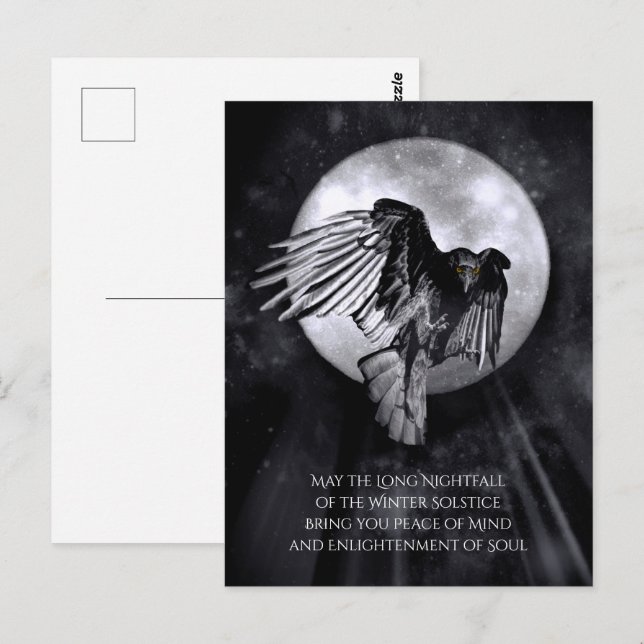 Winter Solstice Raven or Crow and Moon Weihnachten Postkarte (Vorne/Hinten)