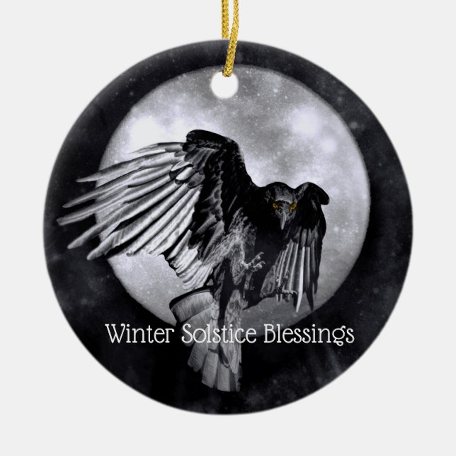 Winter Solstice Segen Raven oder Crow Moon Pagan Keramik Ornament (Vorne)