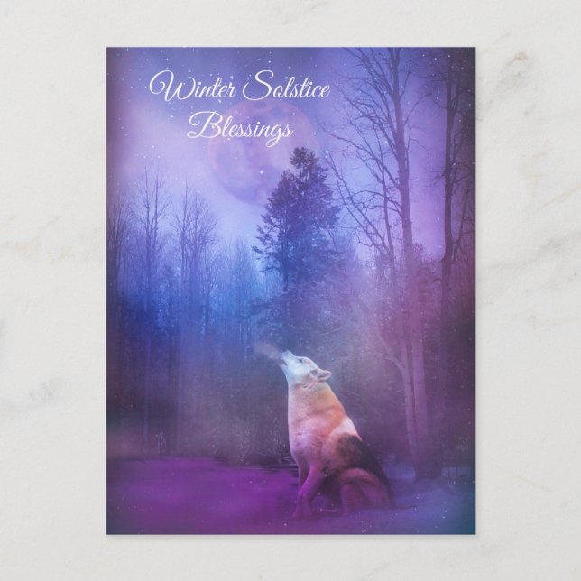 Winter Solstice Segen Wolf und Schnee Postkarte (Vorderseite)