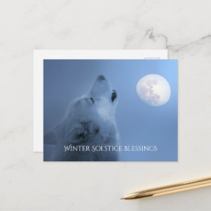 Winter Solstice Segnungen Wolf und Mond Postkarte