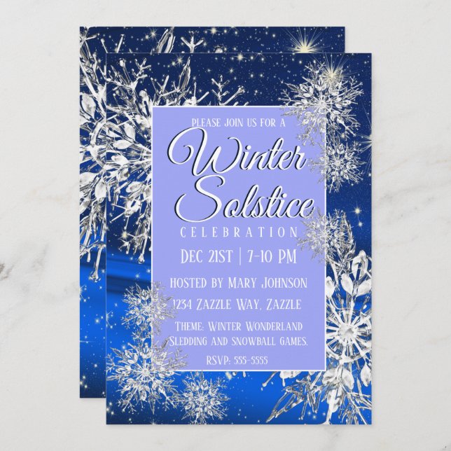 Winter Solstice Snowflake Flake Blue Einladung (Vorne/Hinten)