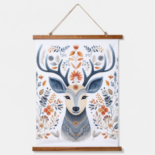 Winter Solstice Stag Yuletide Wandteppich Mit Holzrahmen