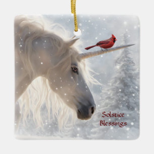 Winter Solstice Weihnachten Einhorn Schnee Keramikornament