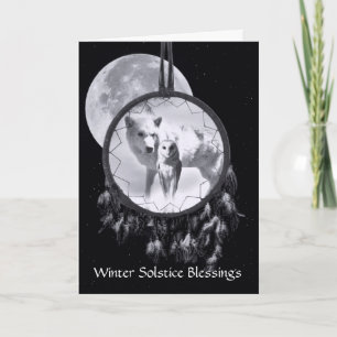 Winter Solstice White Wolf und Owl Dreamcatcher Karte