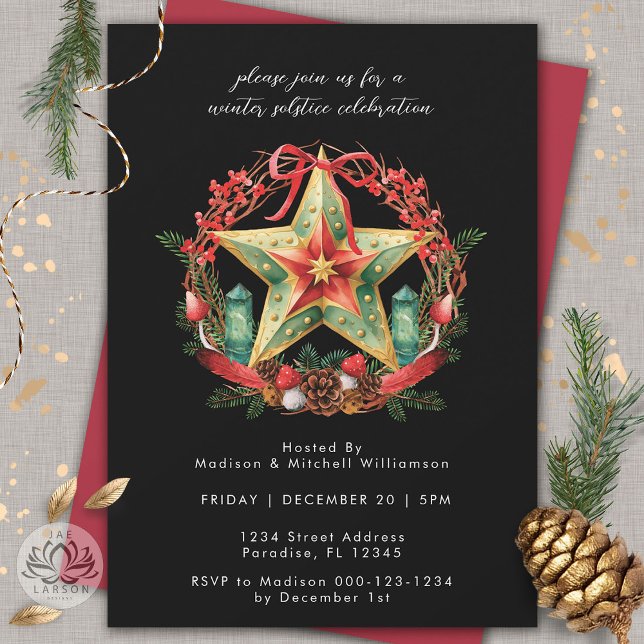 Winter Solstice Wreath Star Weihnachts-Weihnachten Einladung (Von Creator hochgeladen)