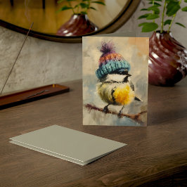 Winter Songbird in Knit Hat/Heather Grey Greeting Karte