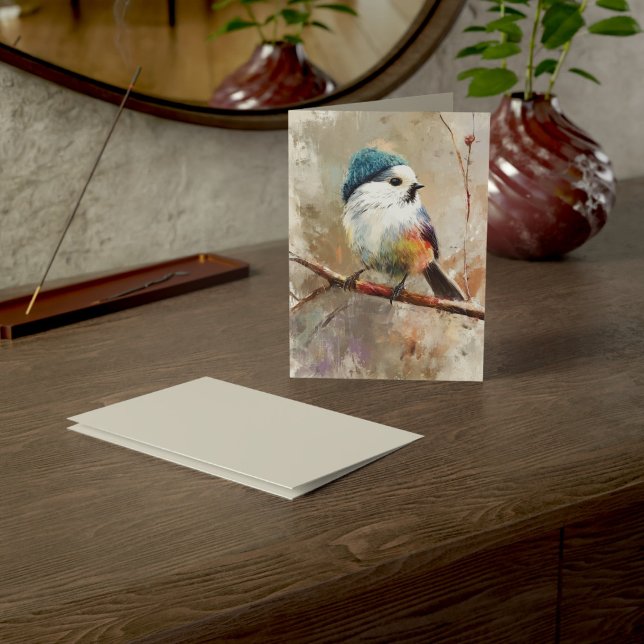 Winter Songbird in Knit Hat | Moon Mist Greeting Karte (Von Creator hochgeladen)