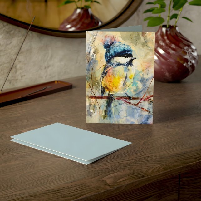 Winter Songbird in Knit Hat | Powder Ash Greeting Karte (Von Creator hochgeladen)