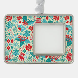 Winter Songbird Weihnachtsmuster Rahmen-Ornament Silber