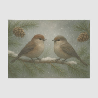 Winter Songbirds on a Snowy Branch Seidenpapier