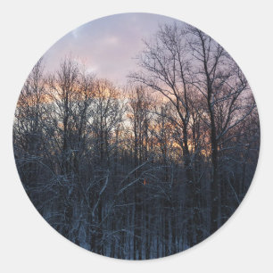 Winter-Sonnenaufgang I Pastell-Landschaft der Natu Runder Aufkleber