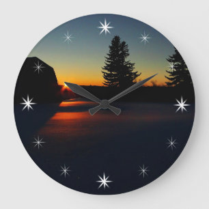 Winter-Sonnenuntergang  Große Wanduhr