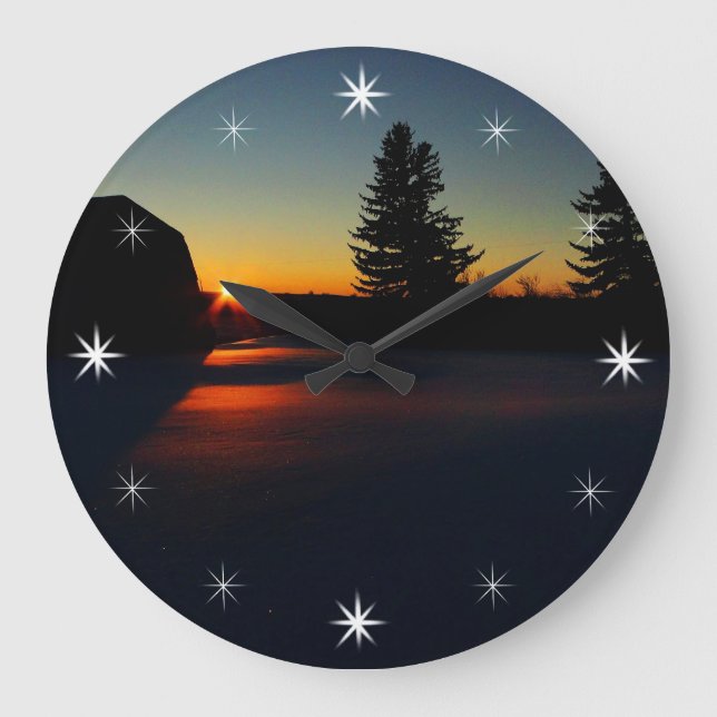 Winter-Sonnenuntergang  Große Wanduhr (Vorderseite)
