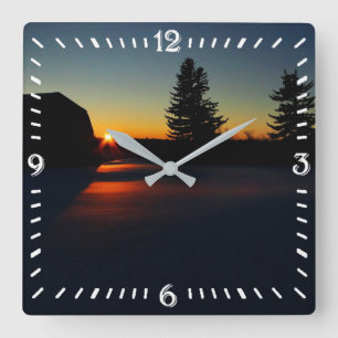 Winter-Sonnenuntergang Quadratische Wanduhr