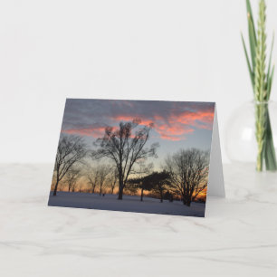 Winter-Sonnenuntergang u. Baum-leere Gruß-Karte Karte